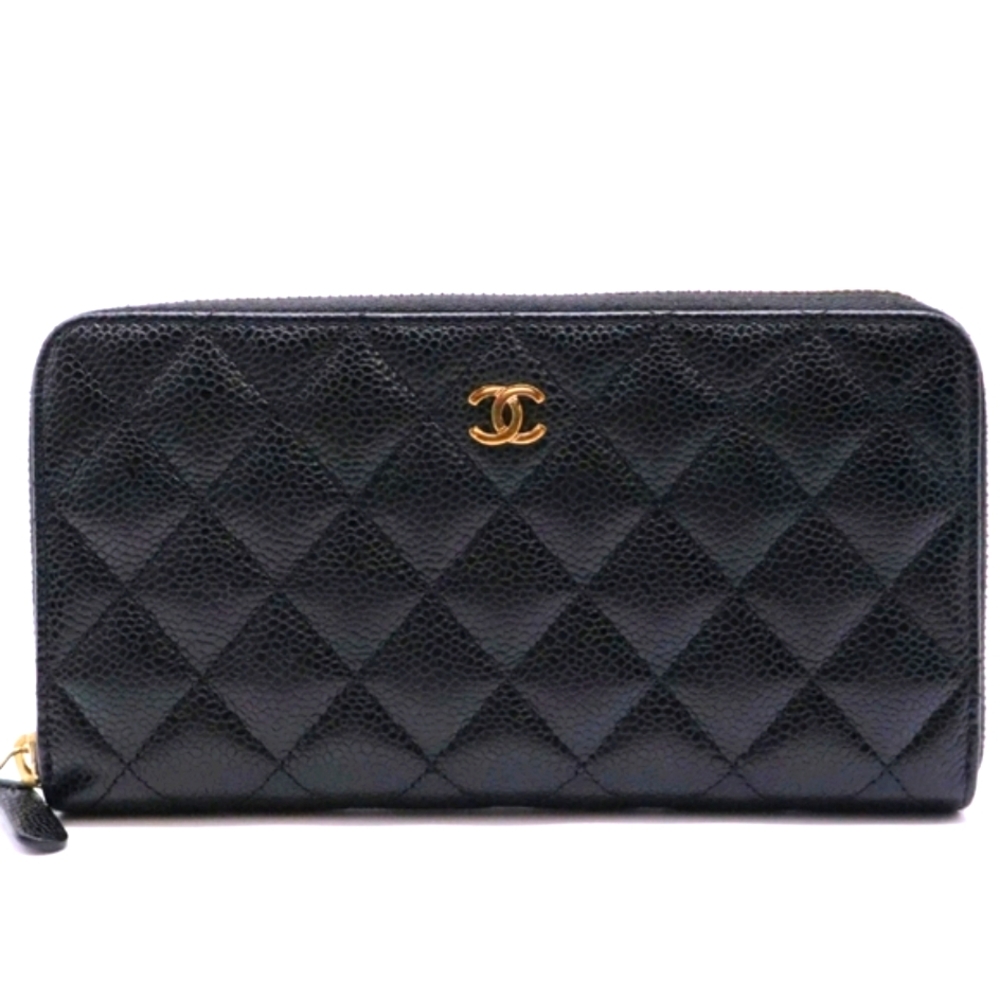 CHANEL CAVIAR LEATHER QUILTED GUSSET ZIP AROUND WALLET